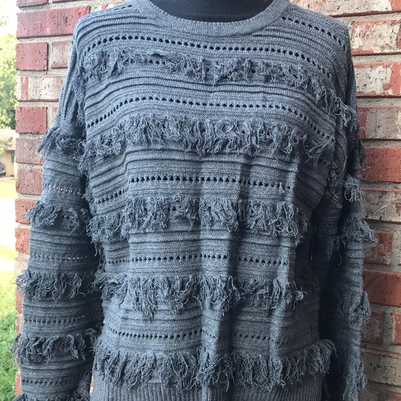 🚨B2G1 New MICHEAL MICHAEL KORS Grey Fringed Knit Sweater - Picture 1 of 8